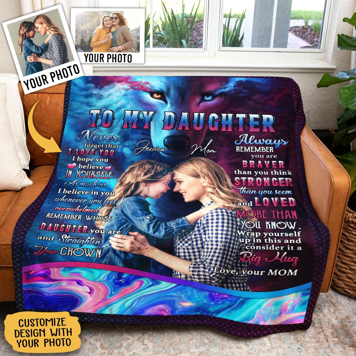 Personalized Throw Blankets With Picture - To My Daughter Remember Whose Daughter You Are - Mom To Daughter, Personalized Gift For Daughter
