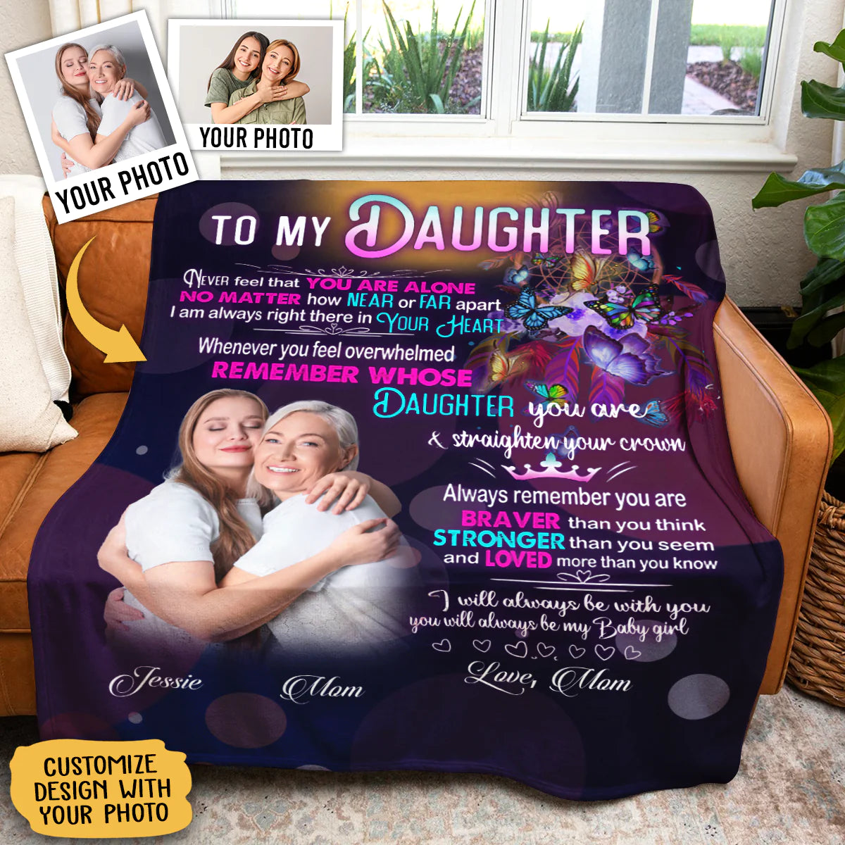 Gift For Daughter Blanket, To My Daughter Never Feel That You Are Alone, Love From Mom, Butterflies Dreamcatcher
