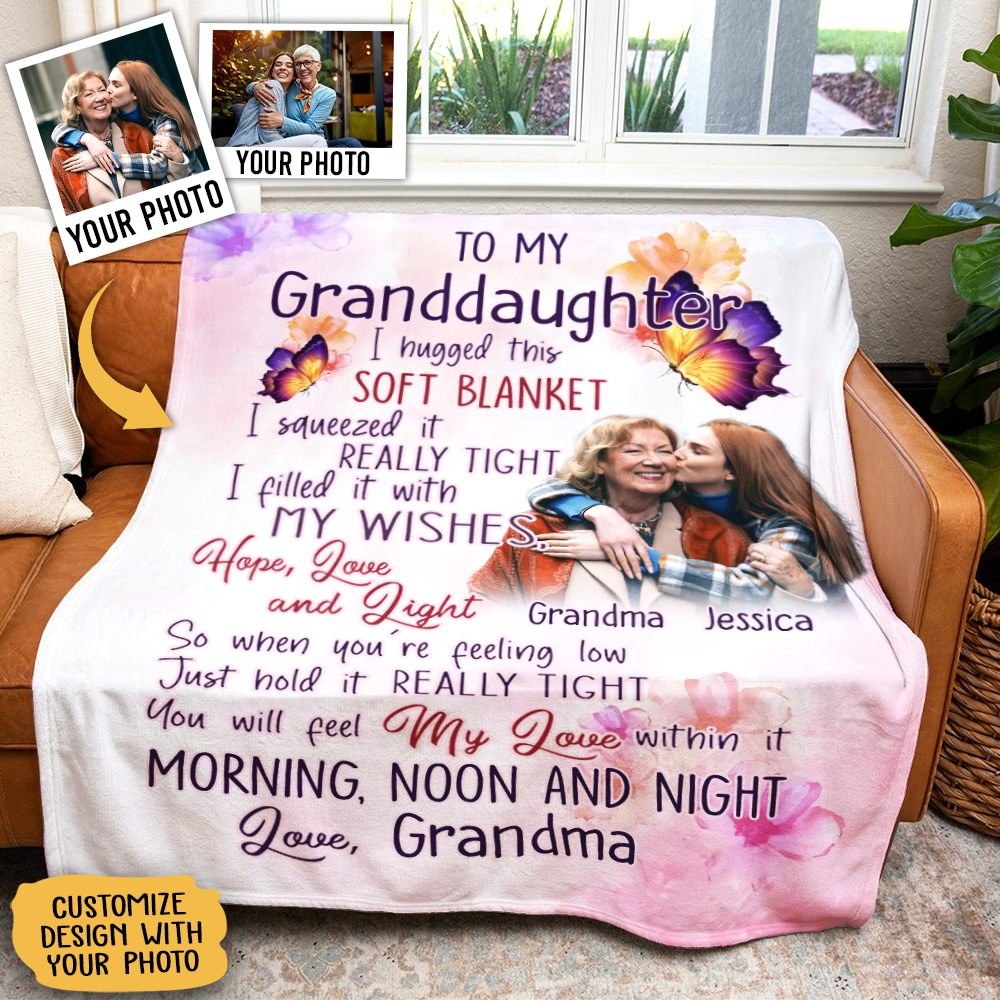 Butterfly I Hugged This Soft Blanket - Personalized Blanket - Gift For Granddaughter