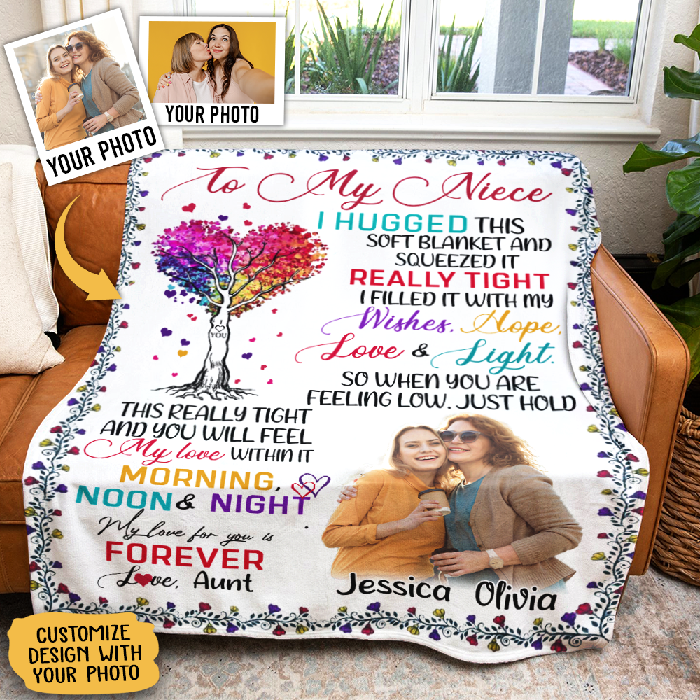 Personalized Gift For Niece Blanket, to My Niece I Hugged This Soft Blanket Colorful Tree