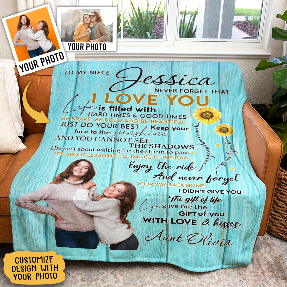 Gift For Niece Blanket, Aunt Gift For Niece Sunflowers Keep Your Face To The Sunshine Printed Blanket