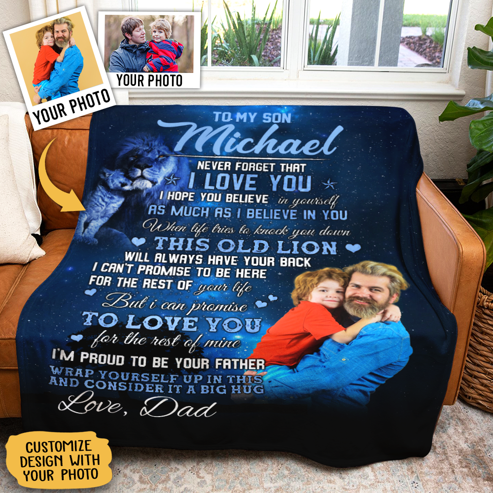 Gift For Son Blanket, to My Son I'm Proud to Be Your Father from Lion Dad Blanket Gift for Son