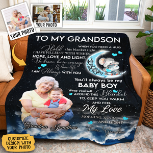 Gift For Grandson Blanket, To My Grandson You'll Always Be My Baby Boy Fleece Blanket Gift For Grandson Birthday Gift Home Decor Bedding Couch Sofa Soft And Comfy Cozy
