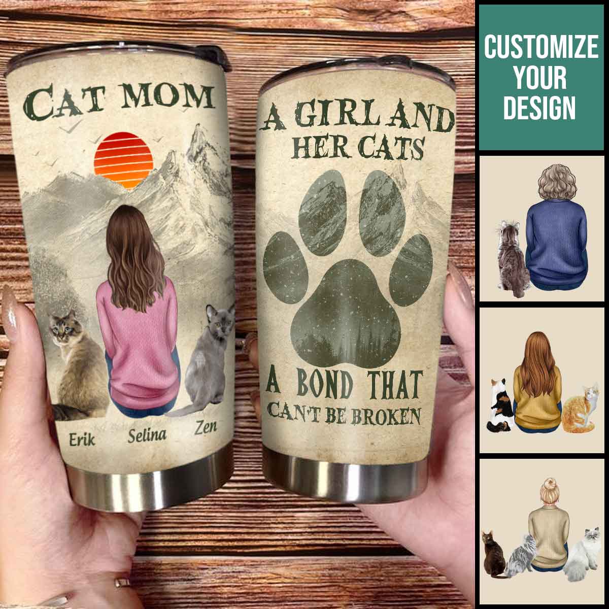 Cat Mom And Her Baby - Personalized Tumbler - Birthday Mother's Day Gifts For Cat Mom Tumbler - Cat Mom