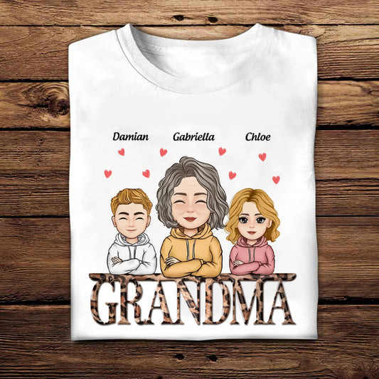Leopard Grandma With Grandkids - Personalized Shirt - Mother's Day, Loving, Birthday Gift For Mother, Mom, Grandma