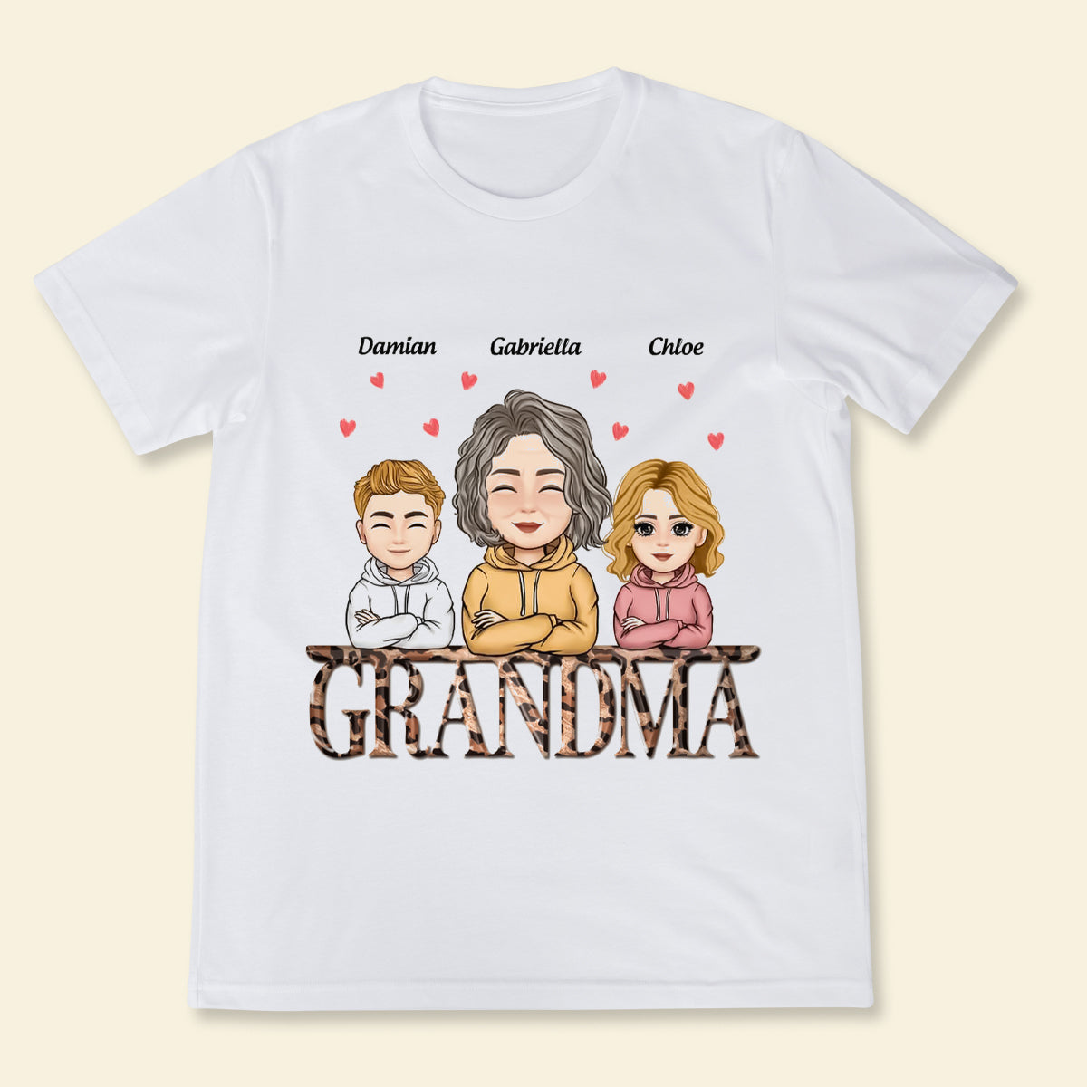 Leopard Grandma With Grandkids - Personalized Shirt - Mother's Day, Loving, Birthday Gift For Mother, Mom, Grandma