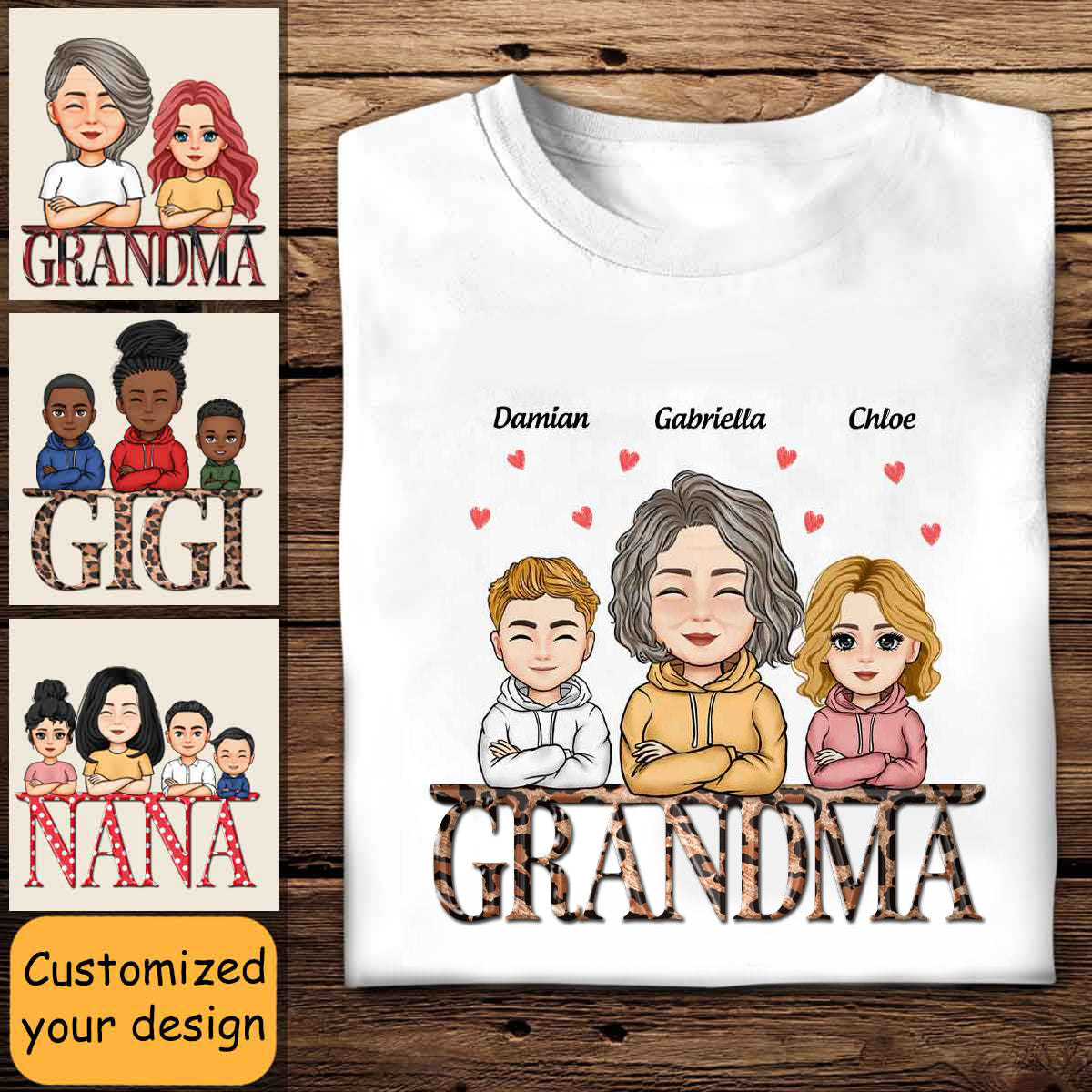 Leopard Grandma With Grandkids - Personalized Shirt - Mother's Day, Loving, Birthday Gift For Mother, Mom, Grandma