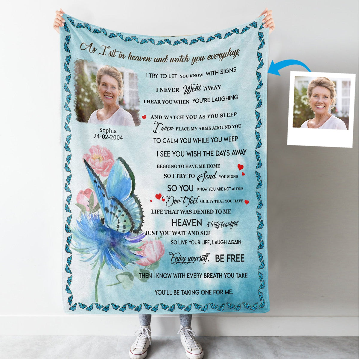 As I Sit In Heaven Blue Butterfly Custom Photo Blanket Memorial BannerBlanket1_169a27a8-093f-4488-9a95-f4ab84e29639.jpg?v=1630998272