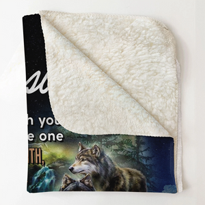 Gift For Husband Blanket, Wife To Husband With My Whole Heart Wolf Fleece Blanket