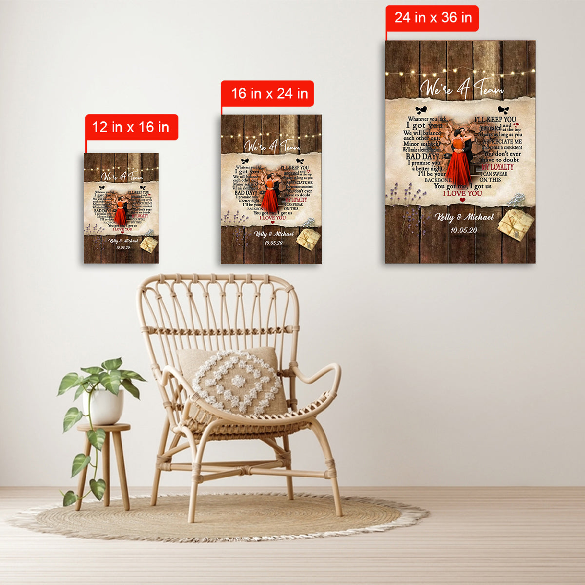 We're A Team I Love You Custom Photo Canvas Couple