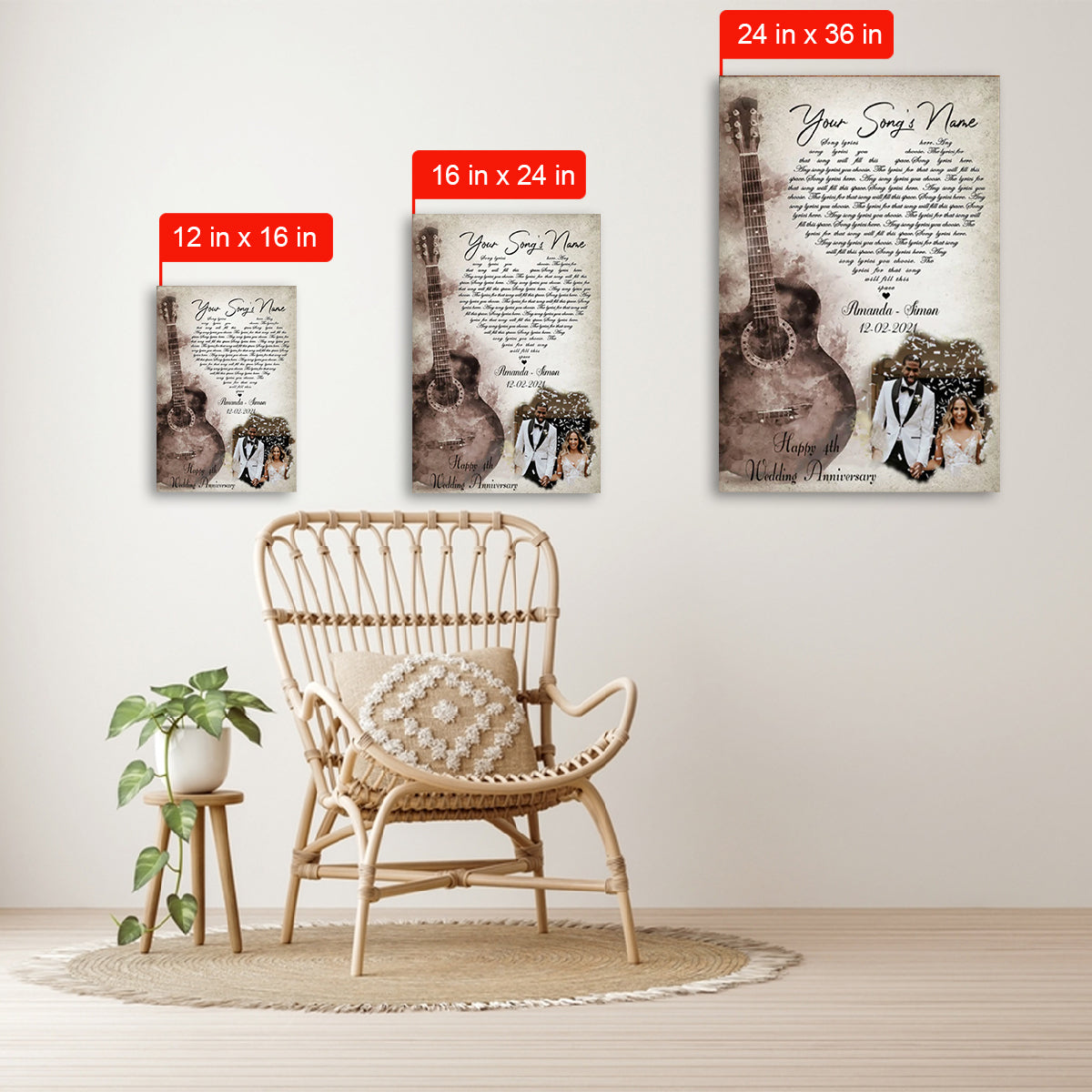 Guitar Song Lyrics Personalized Canvas Gift For Couple