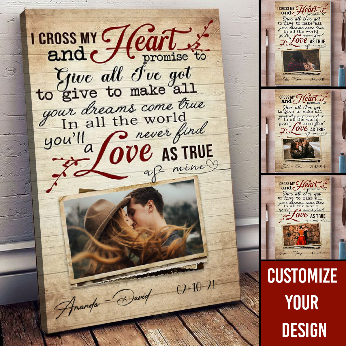 I Cross My Heart - Personalized Canvas - Gift For Couple