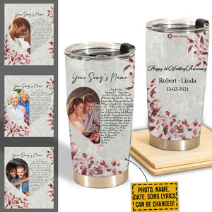 Gift For Couple Tumbler, Personalized Heart Song Lyrics For Special Moment