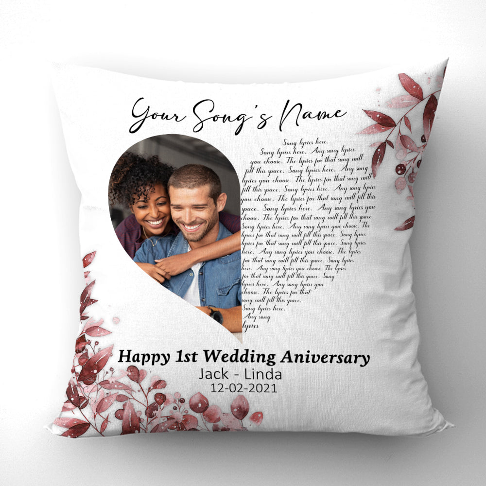 Gift For Couple Pillow, Personalized Heart Song Lyrics For Special