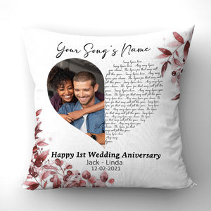 Gift For Couple Pillow, Personalized Heart Song Lyrics For Special Moment