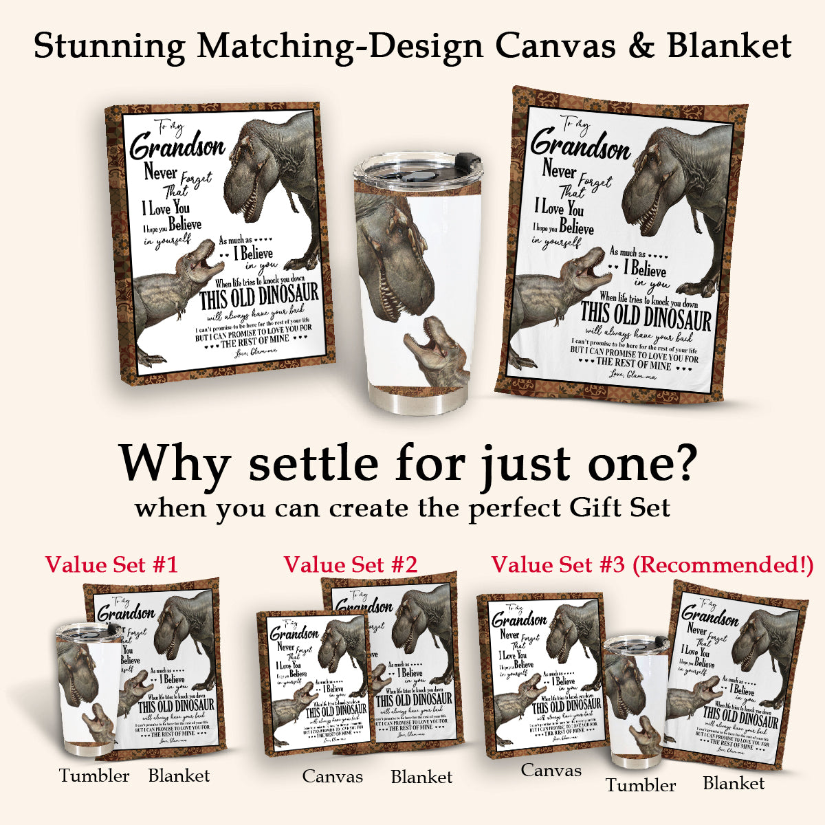 Gift For Grandson Blanket, To My Grandson Dinosaur Always Have Your Back