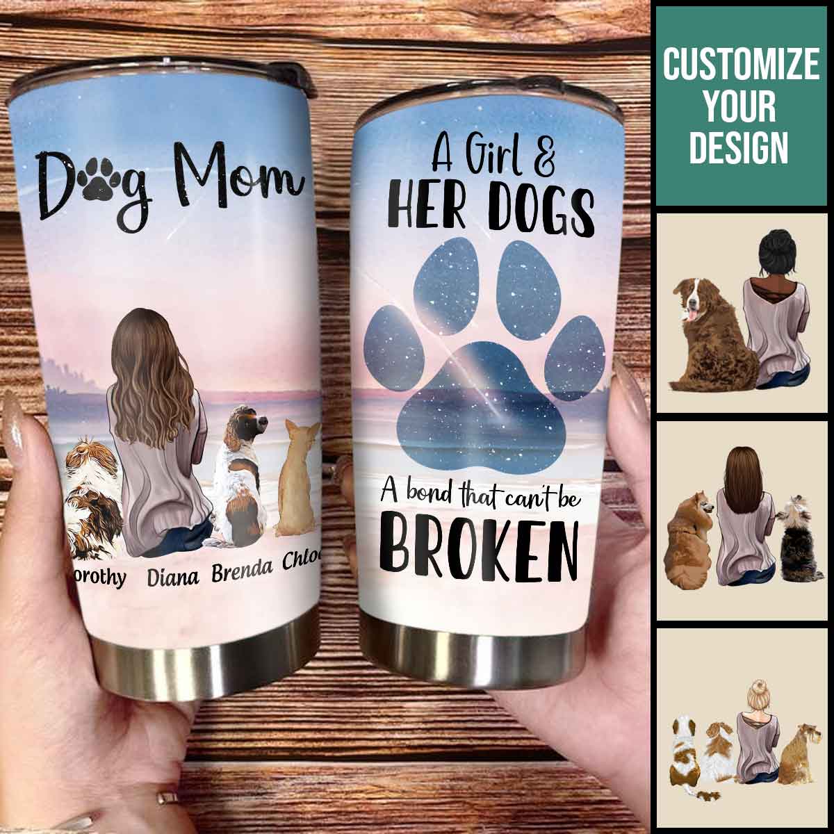 Angel Dog A Girl And Her Dogs A Bond Can't Be Broken - Personalized Tumbler - Birthday Mother's Day Gifts For Dog Mom