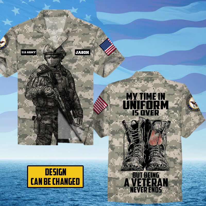 My Time In Uniform Is Over Custom AOP Hawaiian Shirt Veteran