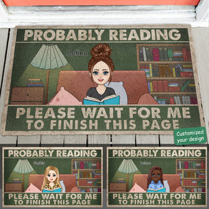 Probably Reading - Personalized Doormat - Funny, Gift For Book Lover