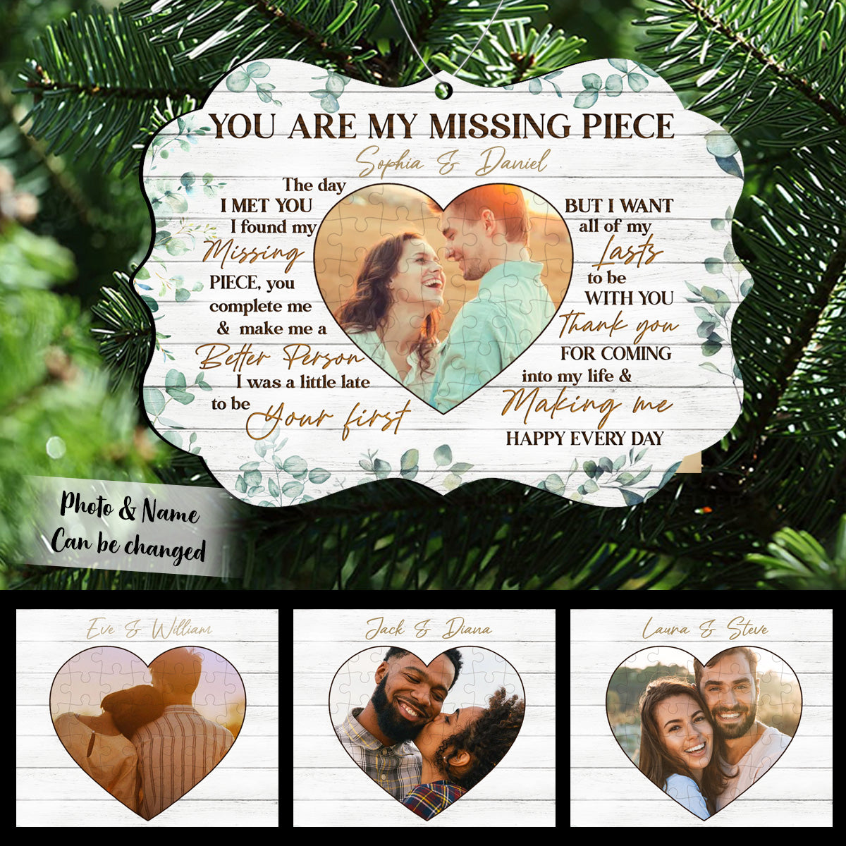 You Are My Missing Piece Couple Custom Photo Personalized Ornament Gift For Couple