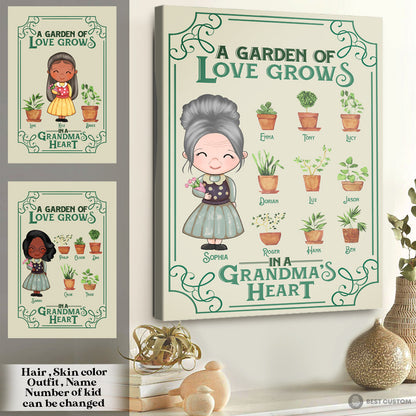 A Garden Of Love Grows In A Grandma's Heart - Personalized Canvas - Gift For Grandma