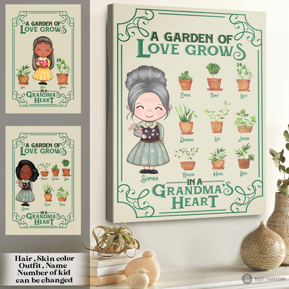 A Garden Of Love Grows In A Grandma's Heart - Personalized Canvas - Gift For Grandma