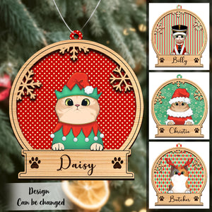 Witty Cat Christmas Pattern Personalized Layered Wooden Ornament Christmas Gift For Cat Lovers