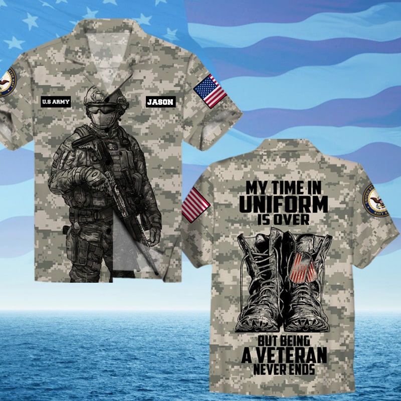 My Time In Uniform Is Over Custom AOP Hawaiian Shirt Veteran