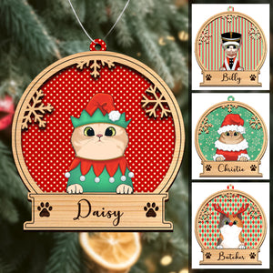 Witty Cat Christmas Pattern Personalized Layered Wooden Ornament Christmas Gift For Cat Lovers