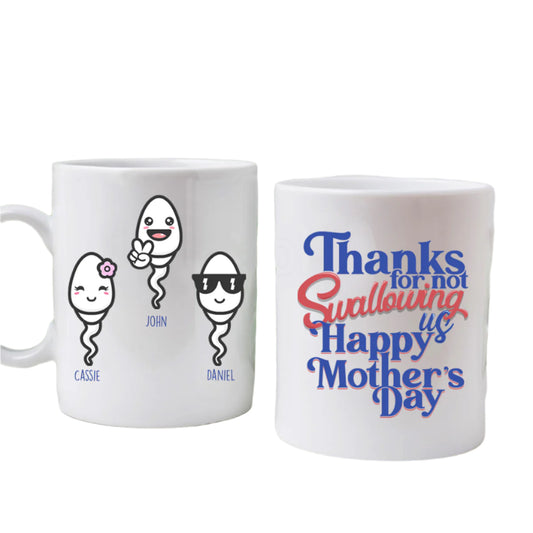 Thanks For Not Swallowing Us - Personalized Mug - Mother's Day, Funny, Birthday Gift For Mom, Mother, Wife Mug - Gift For Mom