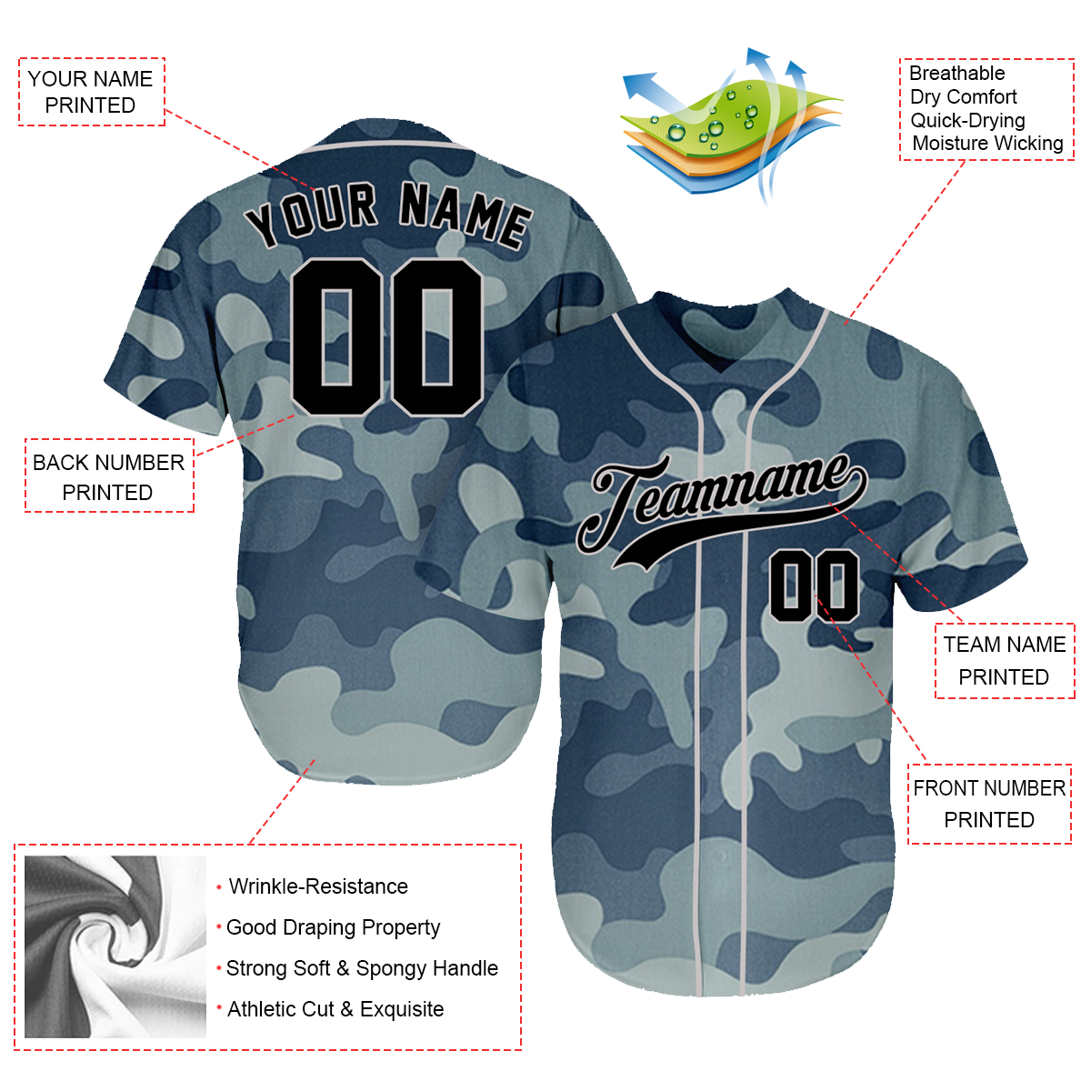 Personalized Baseball Jersey - Best Gift For A Baseball Fan - Veteran Salute To Service Camouflage - Father's Day Gifts Baseball Fans BJC5