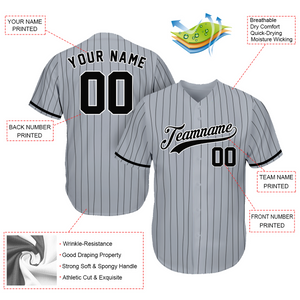 Custom Jersey Baseball - Gift Ideas For Baseball Fans - Pinstripe Gray Black - Father's Day Gifts Baseball