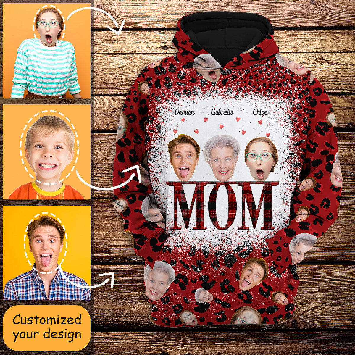 Hilarious 3D All Over Print Personalized Hoodie - Kids & Mom Faces - Best Personalized Mother's Day Gifts