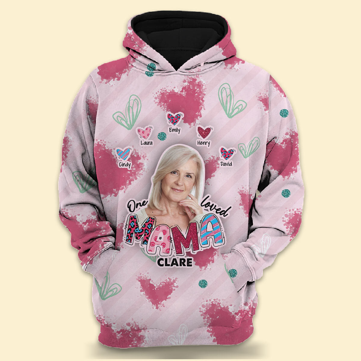 Hoodie 3D All Over Print Personalized With Image - One Loved Mama - Personalized First Mother's Day Gifts