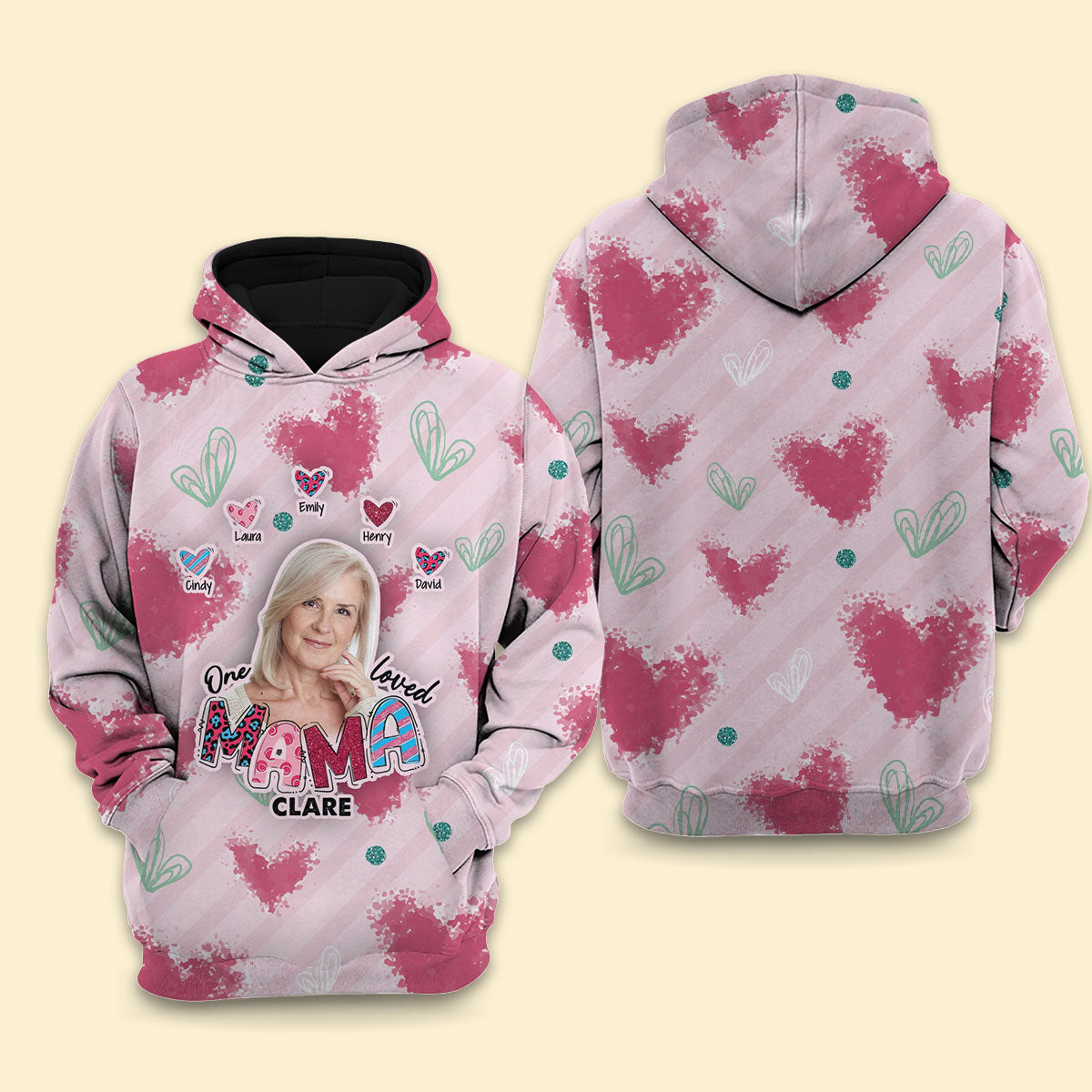 Hoodie 3D All Over Print Personalized With Image - One Loved Mama - Personalized First Mother's Day Gifts