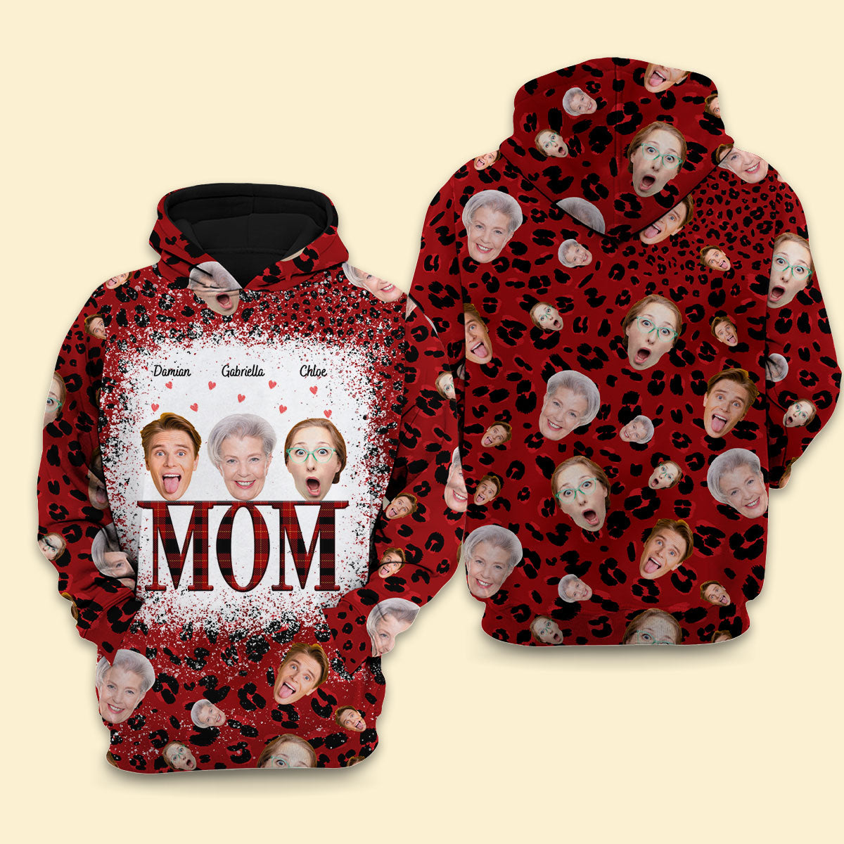 Hilarious 3D All Over Print Personalized Hoodie - Kids & Mom Faces - Best Personalized Mother's Day Gifts