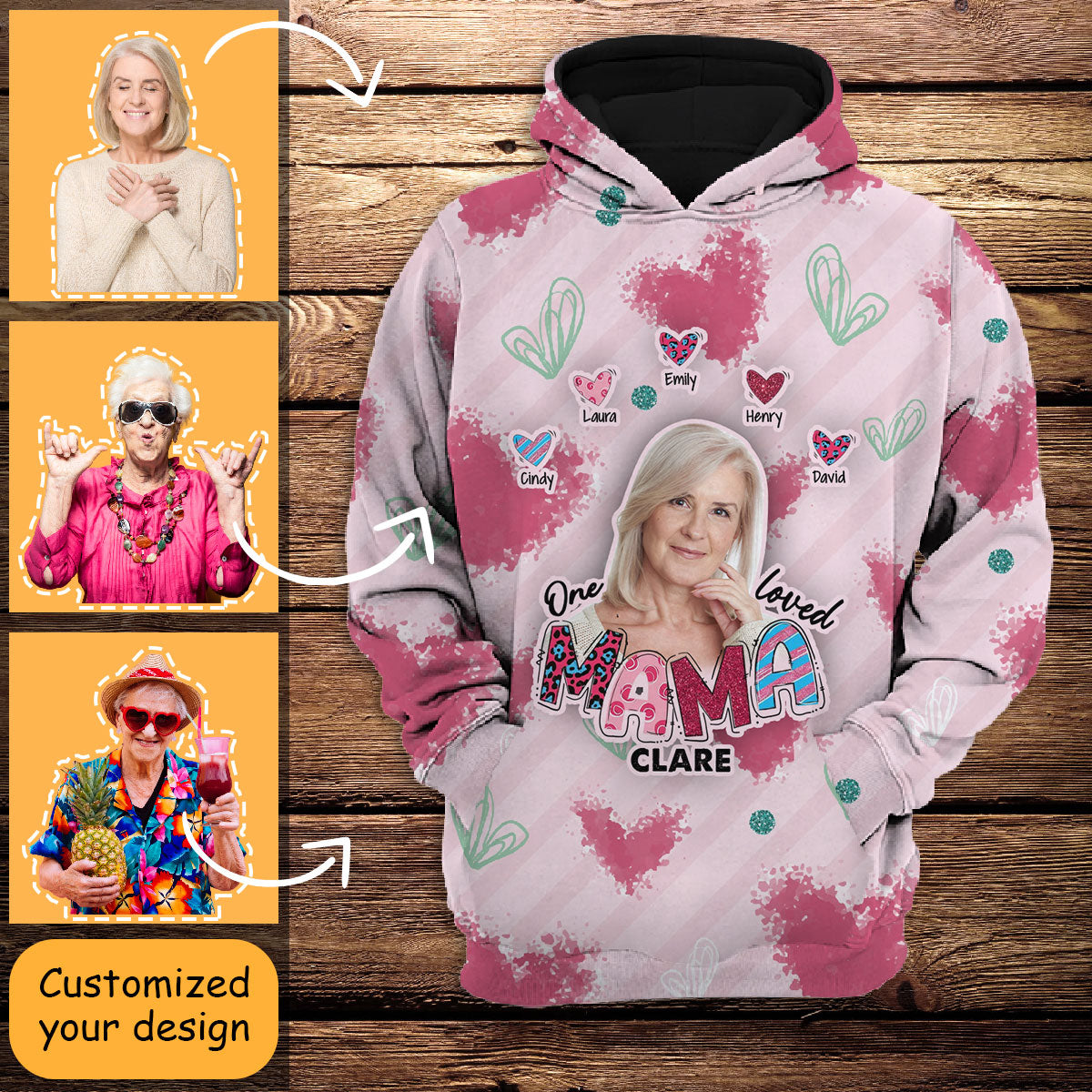 Hoodie 3D All Over Print Personalized With Image - One Loved Mama - Personalized First Mother's Day Gifts