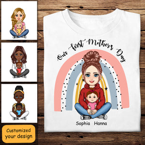 Our First Mother's Day Rainbow - Personalized Shirt - Gift For New Mom, Expecting Mom, 1st Mother's Day