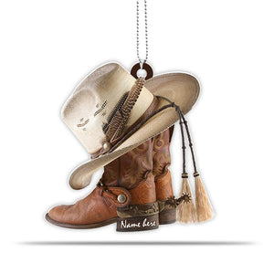 PERSONALIZED FLAT ACRYLIC ORNAMENT COWBOY BOOTS & HAT