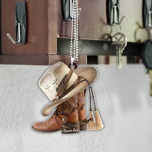 PERSONALIZED FLAT ACRYLIC ORNAMENT COWBOY BOOTS & HAT