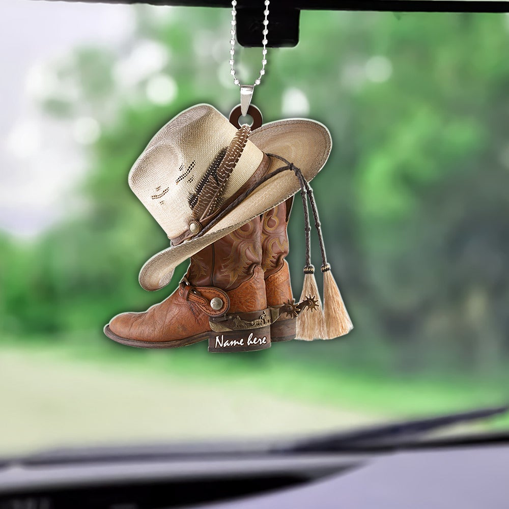 PERSONALIZED FLAT ACRYLIC ORNAMENT COWBOY BOOTS & HAT