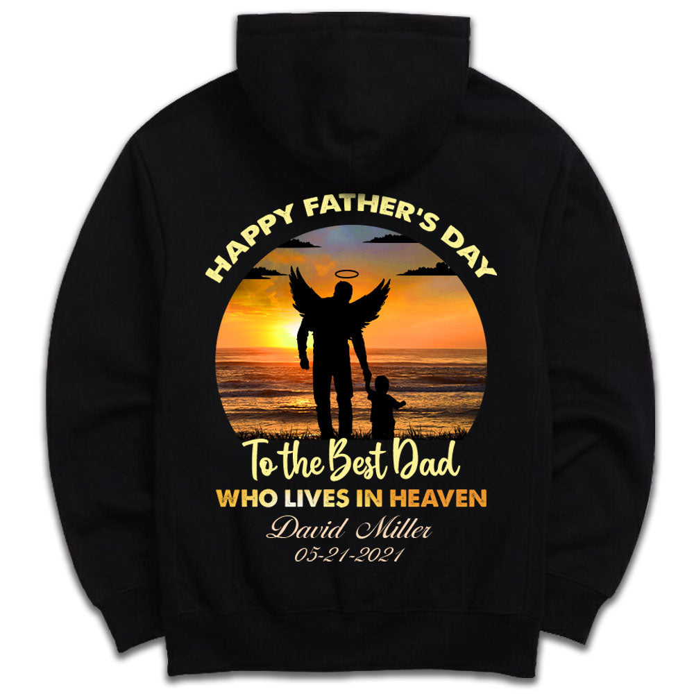 Best Dad In Heaven Personalized Back Design Apparel Memorial