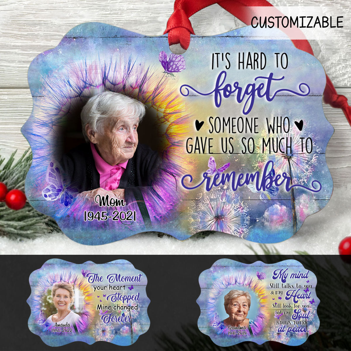 Dandelion Butterfly It's Hard To Forget Someone Personalized Aluminum Ornament Memorial Gift