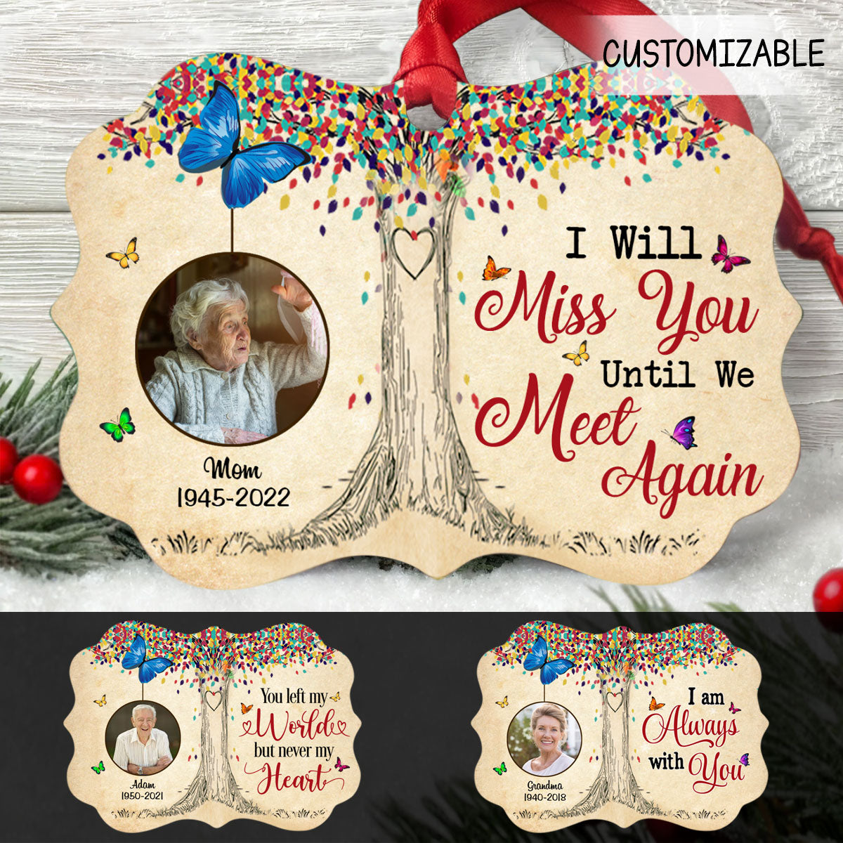 Upload Photo , Colorful Tree Photo Remembrance I Always With You Personalized Aluminum Ornament Memorial Gift