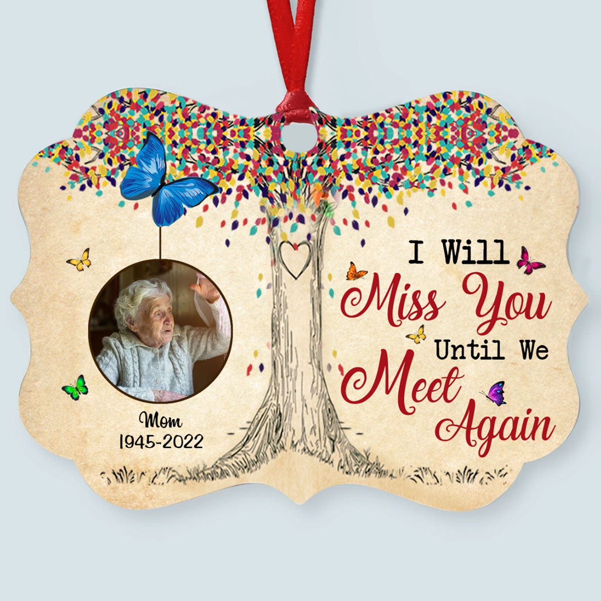 Upload Photo , Colorful Tree Photo Remembrance I Always With You Personalized Aluminum Ornament Memorial Gift