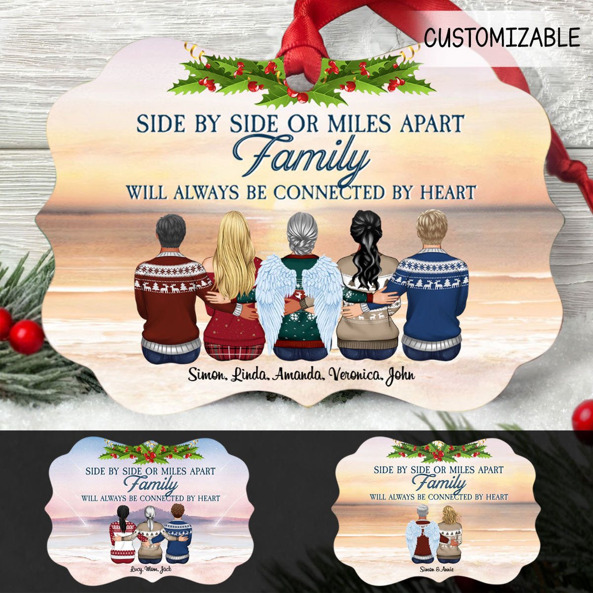 Christmas Family Side By Side Or Miles Apart Family Will Always Be Connected By Heart Personalized Aluminum Ornament Memorial Gift