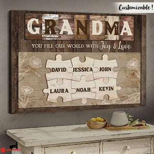 You Fill Our World With Joy & Love - Personalized Canvas - Gift For Grandma