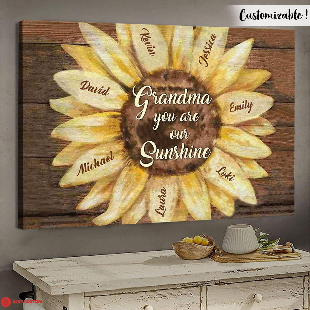 Grandma You Are Our Sunshine, Sunflower - Personalized Canvas - Gift For Grandma