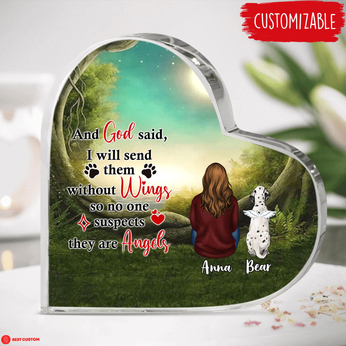 They Are Angels Personalized Heart Shaped Acrylic Plaque Memorial Dog