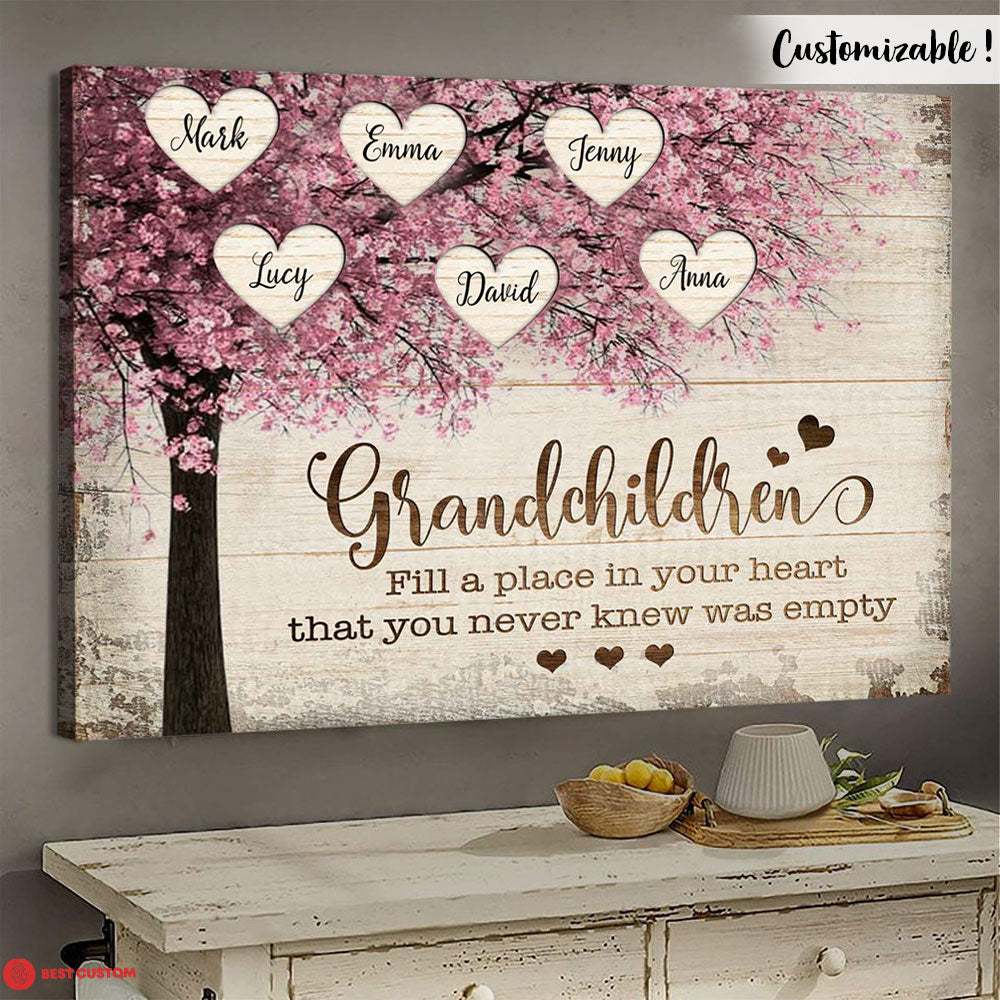 Grandchild Fill A Place In Your Heart, Tree - Personalized Canvas - Gift For Grandma